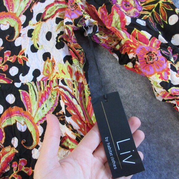 LIV Habitat Womens Midi Dress M Floral Long Sleeve Lagenlook Crinkle Zip Up 244 - Picture 5 of 11